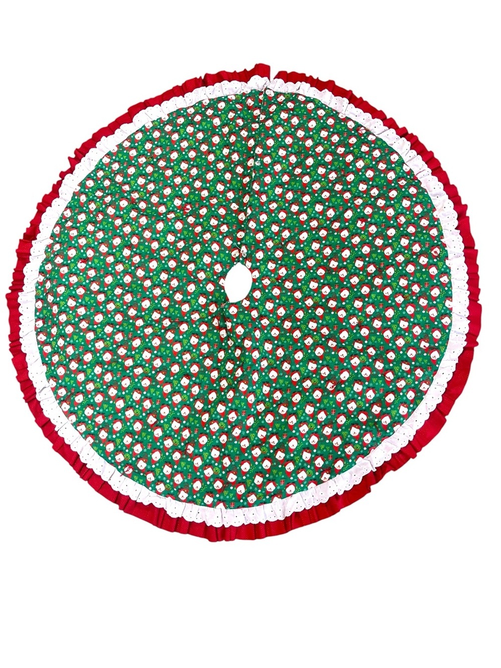 Vintage Handmade Reversible Holiday Green and Red Christmas Tree Skirt